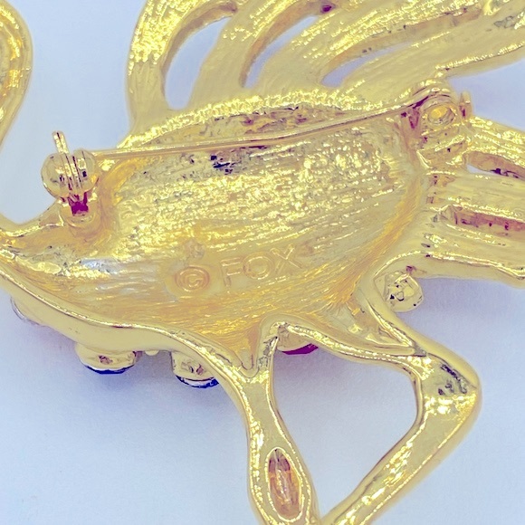 Signed FOX Rhinestone & Enamel Gold Filled Flamingo Pin/Brooch Costume Jewelry - Picture 3 of 6